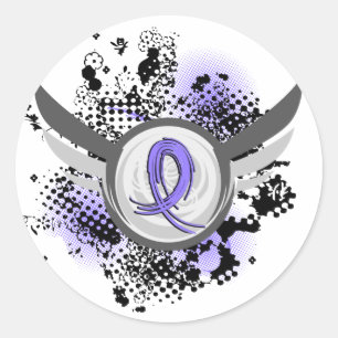 Sticker Rond Périwinkle Ruban Et Ailes Cancer De L'Esophage
