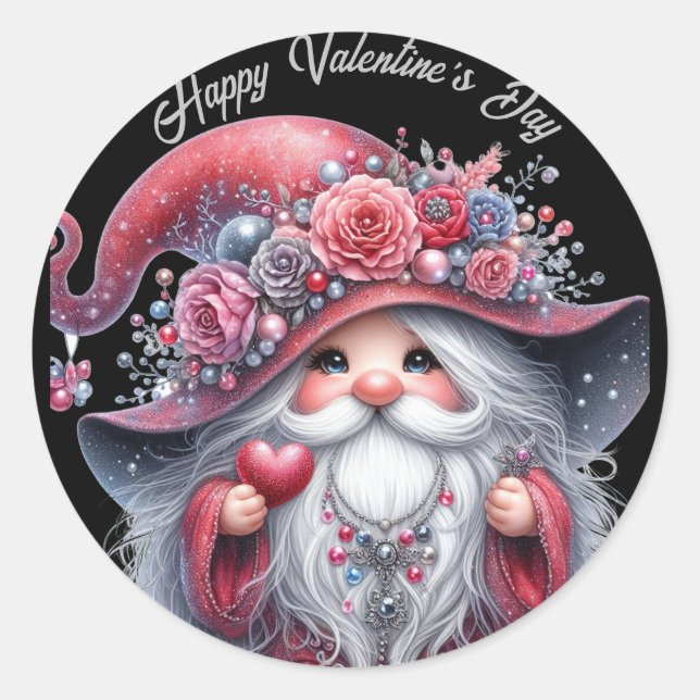 Sticker Rond Perle d'argent moderne rouge valentine gnome Class (Devant)