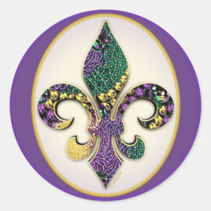 Sticker Rond Perle Fleur de lis de mardi gras