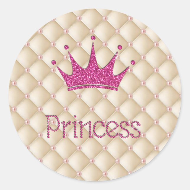 Sticker Rond Perles Charming Chic, Tiara, Princesse, Glitterie (Devant)