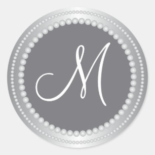 Sticker Rond Perles d'argent personnalisées Phoques Mariages Mo