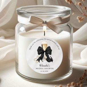 Sticker Rond Perles Élégantes & Prosecco Mariage avec un Ruban 