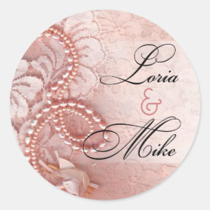 Sticker Rond Perles et dentelle Favoriser   rose cendré