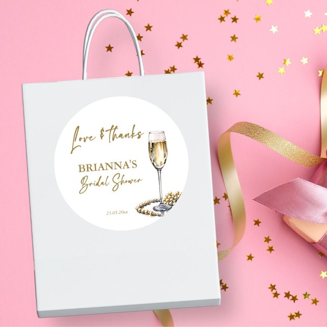 Sticker Rond Perles et la douche de mariée de prospect merci de (Pearls and prosecco bridal shower thank you favor sticker champagne glass and pearls themed favors)