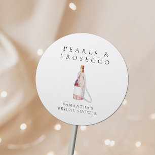 Sticker Rond Perles et Prosecco Élégante Fête de Mariage