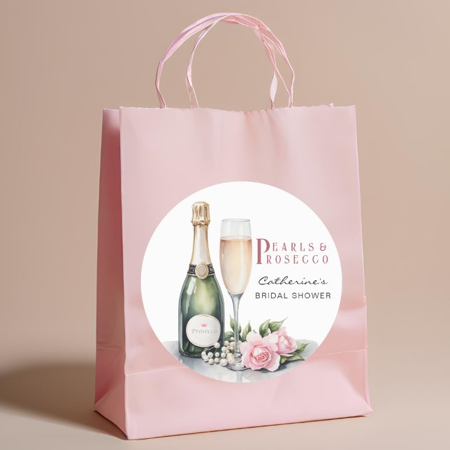 Sticker Rond Perles Et Prosecco Floral Élégante Fête des mariée (Créateur téléchargé)