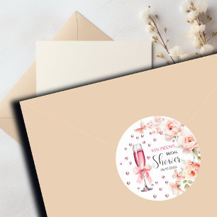 Sticker Rond Perles et Prosecco Roses Roses Poudrées Enterremen