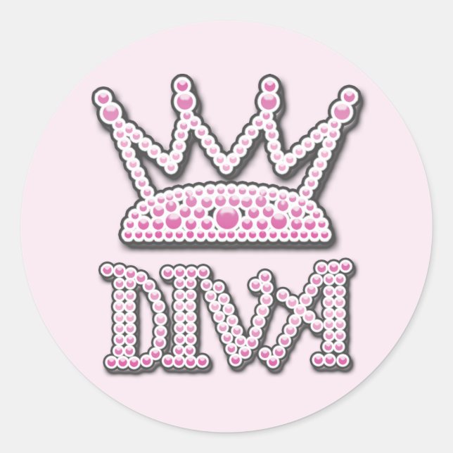 Sticker Rond Perles imprimées rose mignonne Diva Princess Crown (Devant)