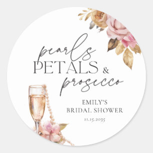 Sticker Rond Perles Pétales & Prosecco Fleurs pour Enterrement 