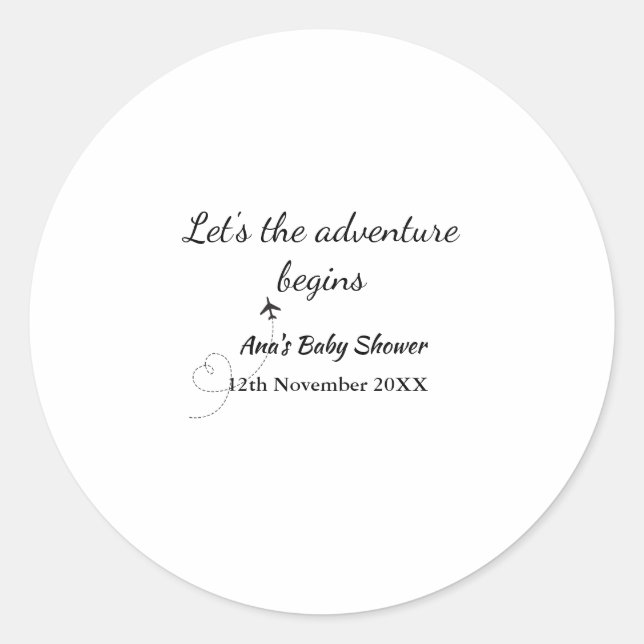 Sticker Rond permet à l'aventure commence baby shower ajouter n (Devant)