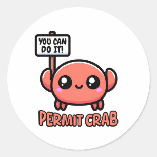 Sticker Rond Permettre le crabe ! Caricature à la chatte de cra