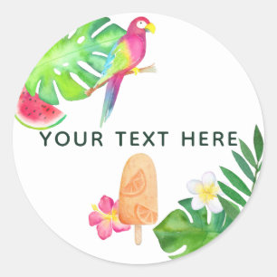 Sticker Rond Perroquet Aquarelle Tropicale Fête d'Été