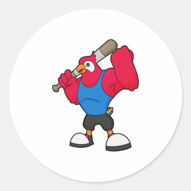 Sticker Rond Perroquet au baseball avec batte de baseball (Devant)