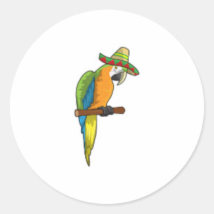 Sticker Rond Perroquet avec casquette de paille