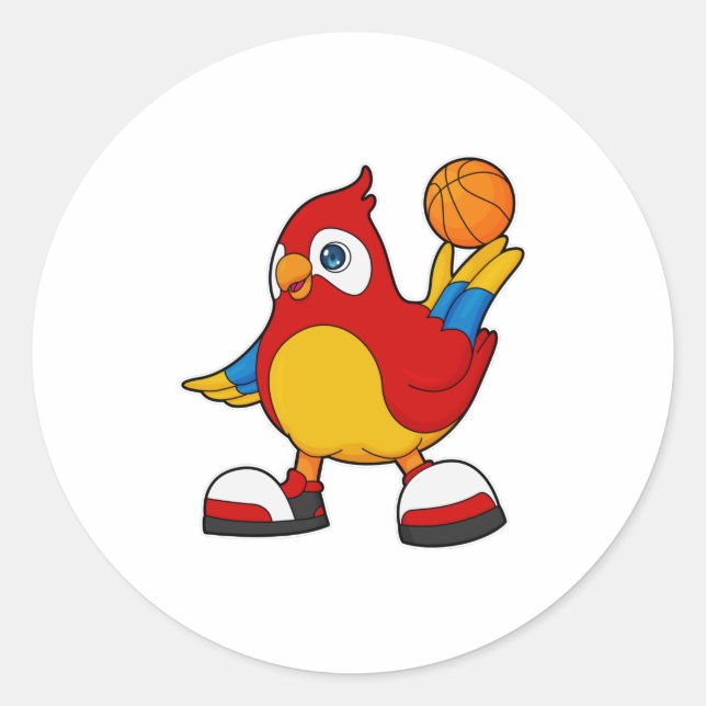 Sticker Rond Perroquet comme joueur de basket-ball avec basket- (Devant)