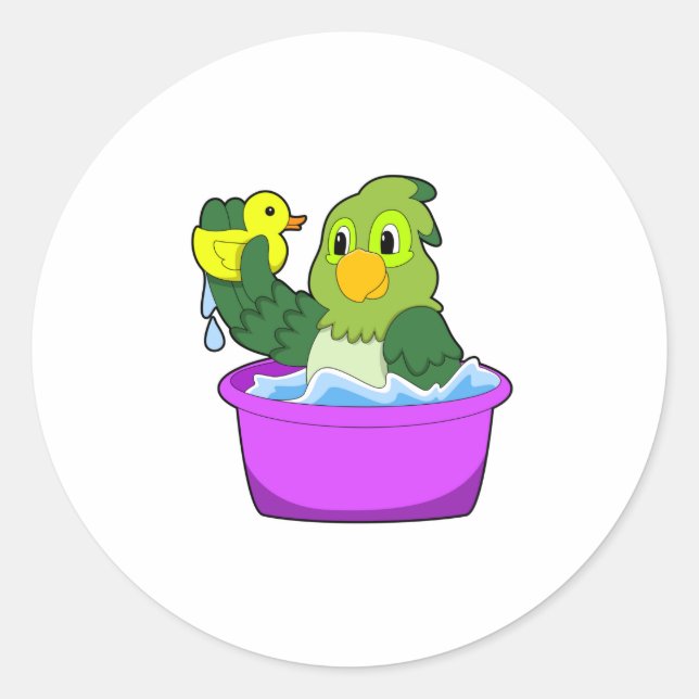 Sticker Rond Perroquet dans la baignoire avec canard (Devant)