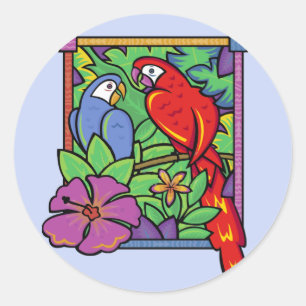 Sticker Rond Perroquet et ara dans la jungle