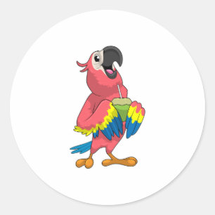 Sticker Rond Perroquet et noix de coco avec paille à boire