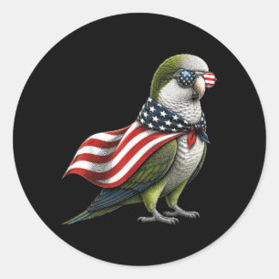 Sticker Rond Perroquet Quaker 14 Juillet Drapeau Américain Patr