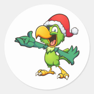 Sticker Rond perroquet vert de noël avec patte oculaire et père