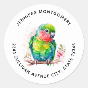 Sticker Rond Perroquet Vert - Joli Bébé Oiseau - Adresse