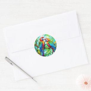 Sticker Rond Perroquets colorés Vitrail
