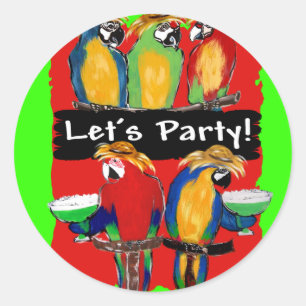 STICKER ROND PERROQUETS DE FÊTE
