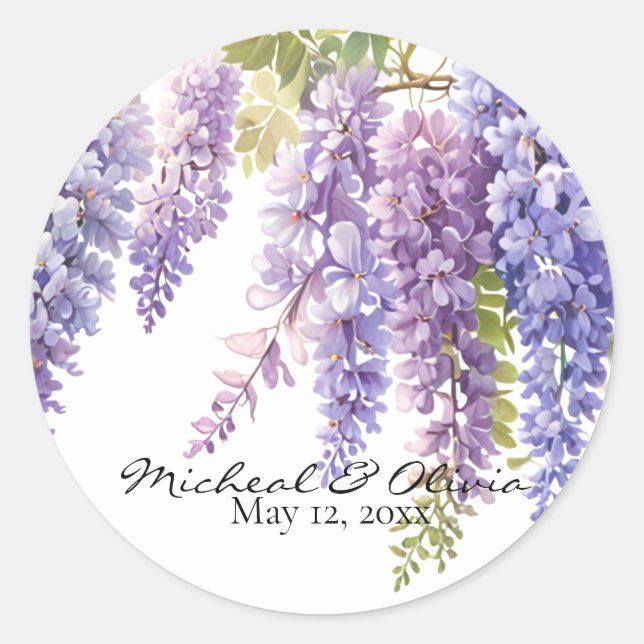 Sticker Rond Persoanliser violet de l'aquarelle glyteria floral (Devant)