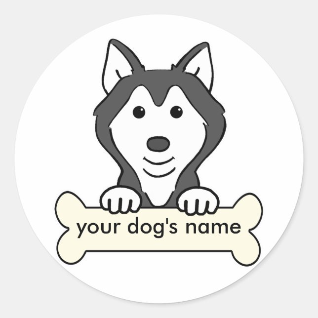 Sticker Rond Personalisé Sibérien Husky (Devant)