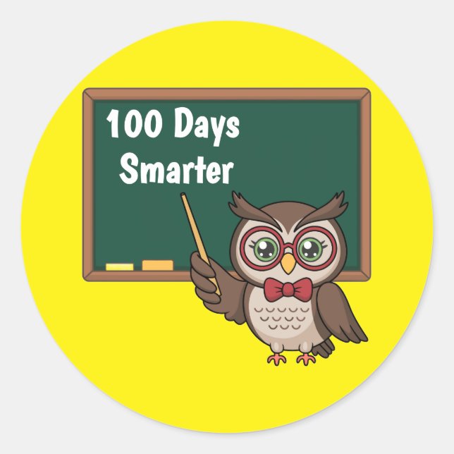 Sticker Rond Personalized 100 Days Smarter Owl and Chalkboard (Devant)