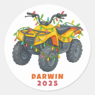 Sticker Rond Personalized ATV Christmas Four Wheeler Holiday