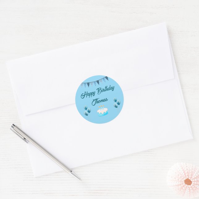 Sticker Rond Personalized Blue Birthday  (Enveloppe)