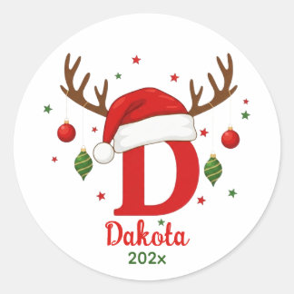 Sticker Rond Personalized Christmas Monogram D Santa Hat