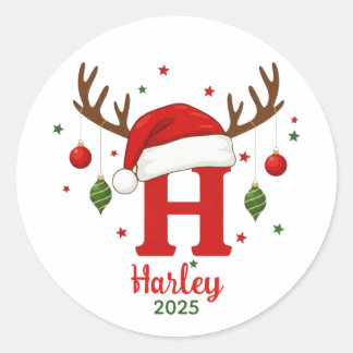 Sticker Rond Personalized Christmas Monogram H Santa Hat