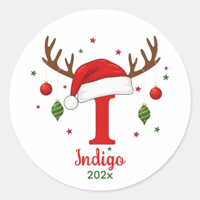 Sticker Rond Personalized Christmas Monogram I Santa Hat (Devant)