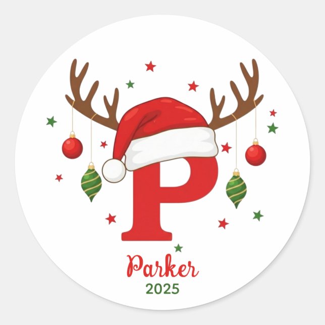 Sticker Rond Personalized Christmas Monogram P Santa Hat (Devant)