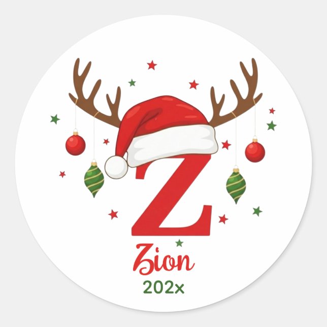 Sticker Rond Personalized Christmas Monogram Z Santa Hat (Devant)