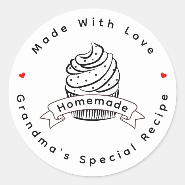 Sticker Rond Personalized Cupcake Homemade Made With Love (Devant)