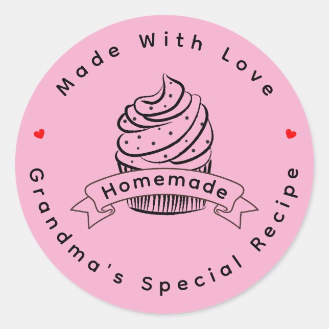 Sticker Rond Personalized Cupcake Homemade Made With Love (Devant)