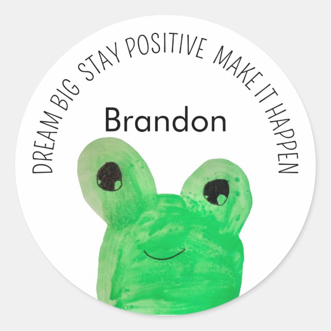 Sticker Rond Personalized Cute frog inspirational quote  (Devant)