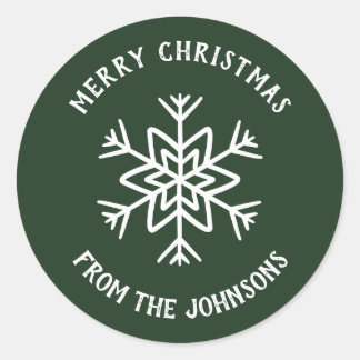 Sticker Rond Personalized Family Name Merry Christmas Snowflake
