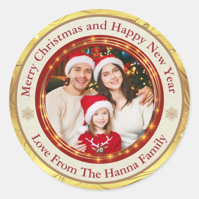 Sticker Rond Personalized Family Photo Merry Christmas (Devant)