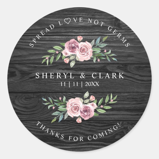 Sticker Rond Personalized Floral Wreath Wedding Sanitizer Gel (Devant)