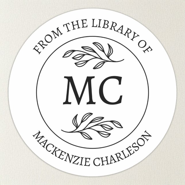 Sticker Rond Personalized From the Library Monogram Bookplate (From the Library of - personalized monogram initials with custom text and name book lovers bookplate)