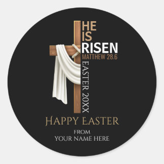 Sticker Rond Personalized He Is Risen Cross Happy Easter