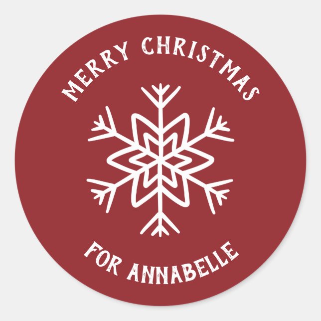 Sticker Rond Personalized Name Merry Christmas Snowflake (Devant)