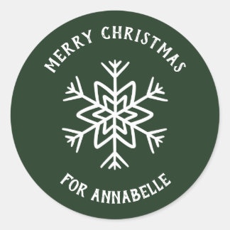 Sticker Rond Personalized Name Merry Christmas Snowflake