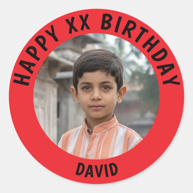 Sticker Rond Personalized Photo, Name And Age Birthday (Devant)