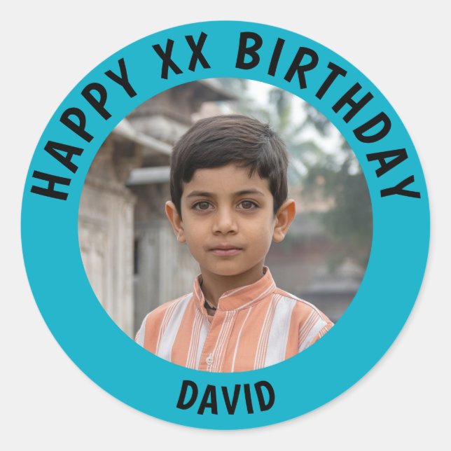 Sticker Rond Personalized Photo, Name And Age Birthday (Devant)