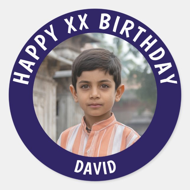 Sticker Rond Personalized Photo, Name And Age Birthday (Devant)